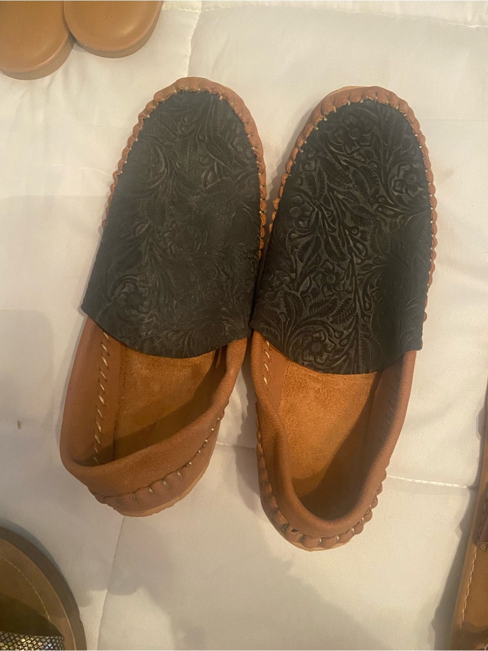 Women’s Two-Tone Leather Slip-On Loafers in Black and Brown